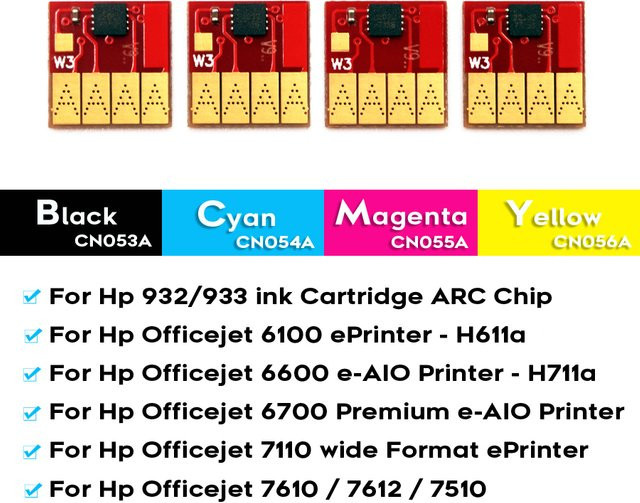HP 932 933 932XL 933XL Tintenpatronen Auto Reset Chips mit Permanent Chip für Officejet 6100 6600 6700 7110 7610 7612 7510 - Bild 1