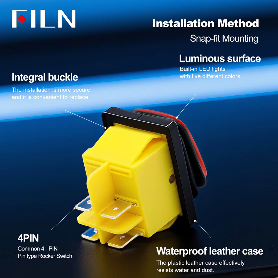 FILN Heavy Duty IP68 wasserdichter LED-Kippschalter T8530A12V/220V in Blau, Rot oder Grün für Auto und Marine - Bild 3