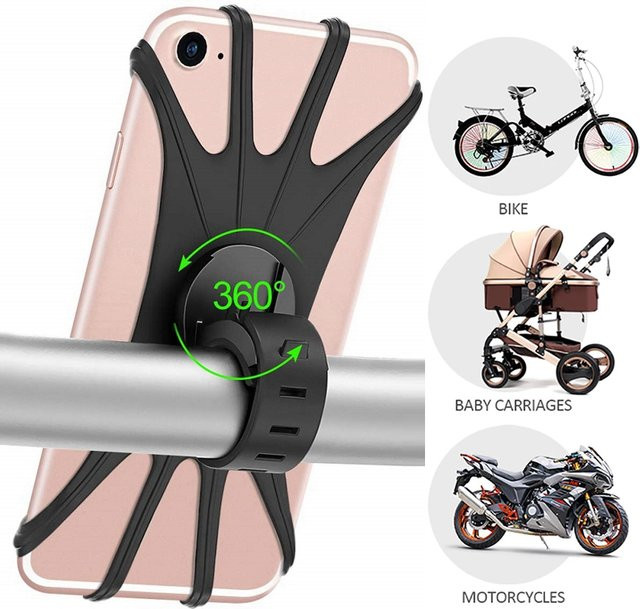 Silikon Fahrrad Telefon Halter und Motorrad Handy Ständer für iPhone, Huawei und andere Smartphones in Schwarz mit GPS Clip zur schnellen Montage - Bild 1