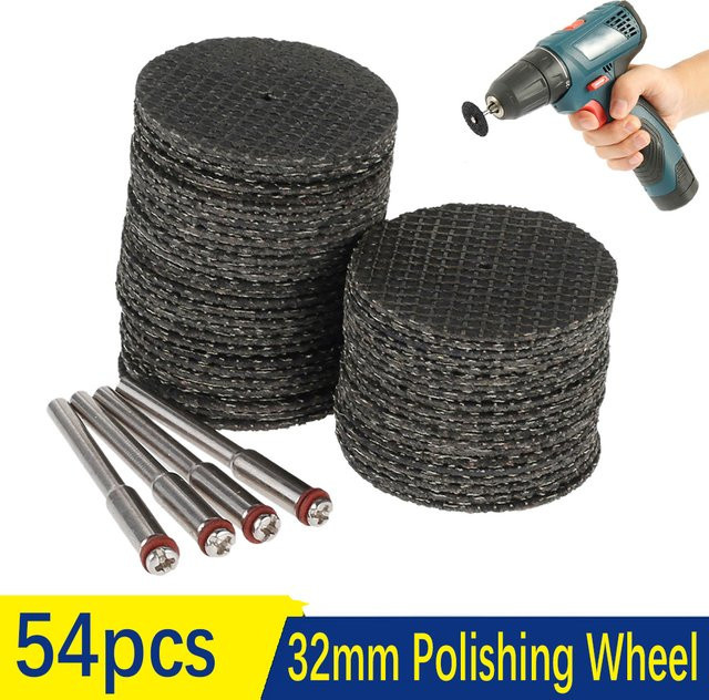 Toorise 54-teiliges Schleif- und Trennscheiben-Set mit Dorn für Dremel und Drehwerkzeuge zum Schneiden von Metall, Schwarz, Durchmesser: 32 mm - Bild 1