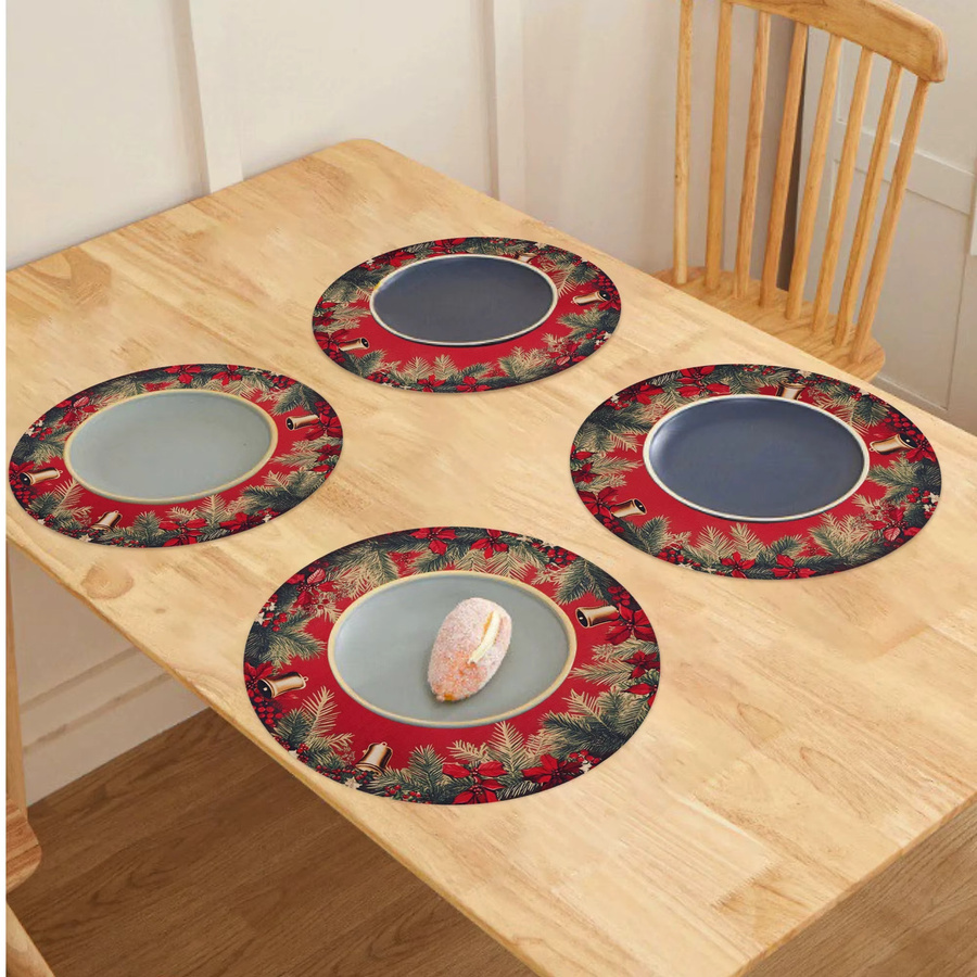VIKAMA 4-teiliges Weihnachts-Tischset mit Kiefernzweig und Weihnachtsstern zur Tischdekoration - Bild 3