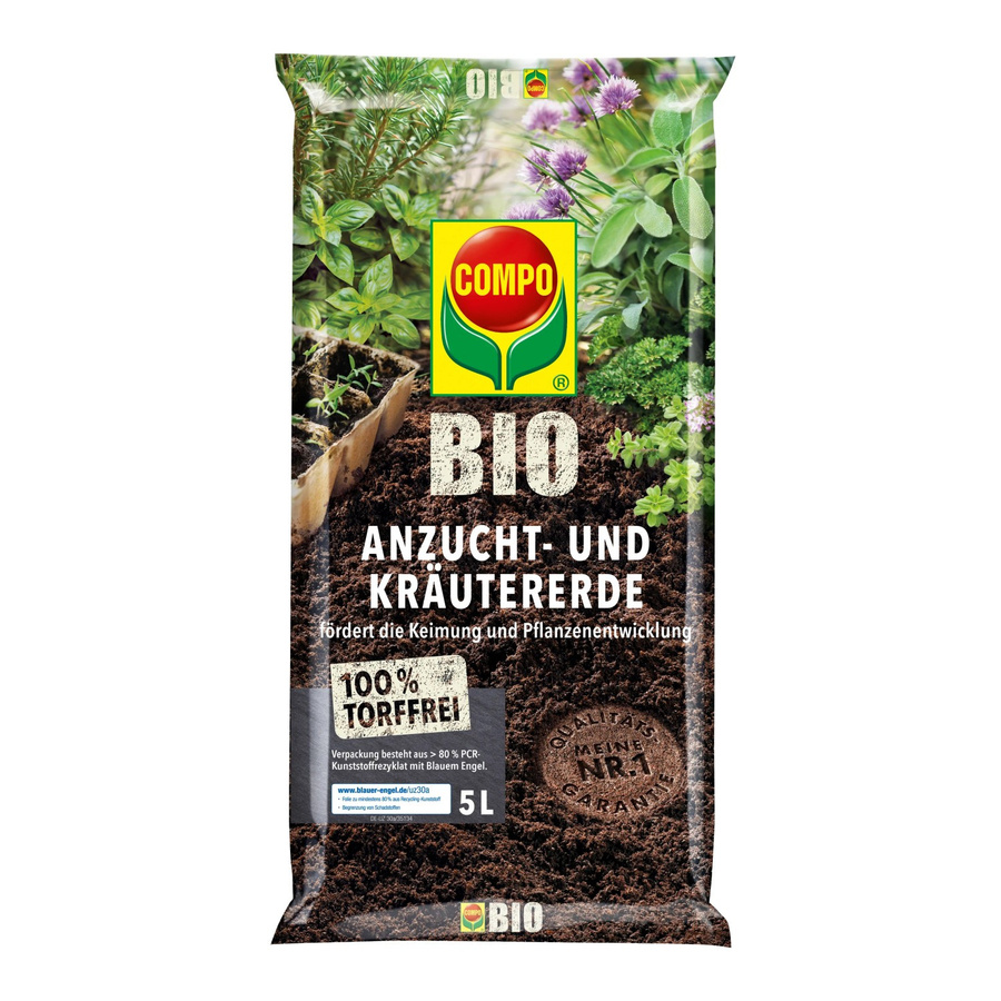 Compo Bio Anzucht- und Kräutererde torffrei mit 5 kg Kultursubstrat aus Rindenhumus, Kokosfaser und Holzfaser - Bild 2