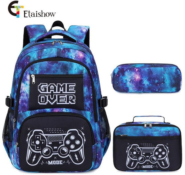 3er Set Schulrucksack für Jungen mit Brotdose und Federmäppchen von Fancy Style Studio in Multicolour - Bild 1