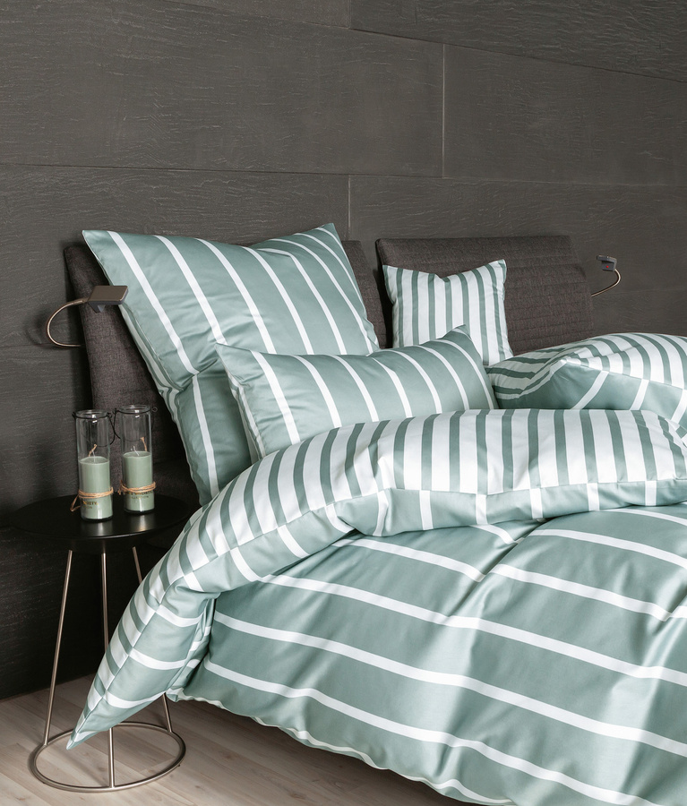 Janine Bettwäsche Modern Classic Streifenlook aus Mako-Satin in Grün, Breite: 135 cm, Länge: 200 cm - Bild 1
