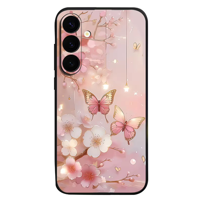 Magnetische Handyhülle mit Schmetterling und Blumen für Samsung Galaxy S25 S24 Ultra S23 S22 Plus S24 FE A17 A56 A55 A16 A15 A36 aus weichem TPU in Beige und Weiß - Bild 4