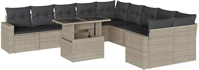 vidaXL 11-teilige Garten-Sofagarnitur in L-Form aus Polyrattan mit Kissen in Hellgrau - Bild 1