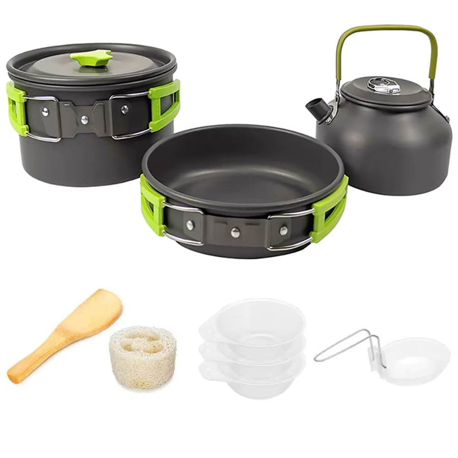 LISM Outdoor-Camping-Kochset aus Aluminium mit Kochtöpfen, Schüsseln und Wasserkocher für Wanderungen und Picknicks - Bild 5