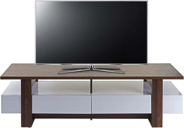 TV-Rack MCW-B51 Fernsehtisch Lowboard Schrank in Walnuss-Optik mit 3D-Struktur und Hochglanz, Farbe: Braun, B/T/H: 150 x 45 x 46 cm - Bild 1