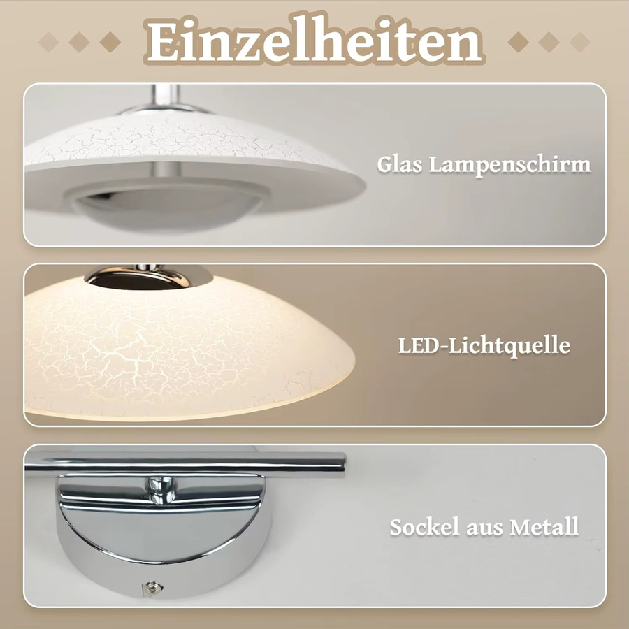 Moderne LED Wandlampe in Chrom mit Glas, runde Wandleuchte für Flur, Wohnzimmer und Schlafzimmer, 7W, Warmweiß 3000K - Bild 2
