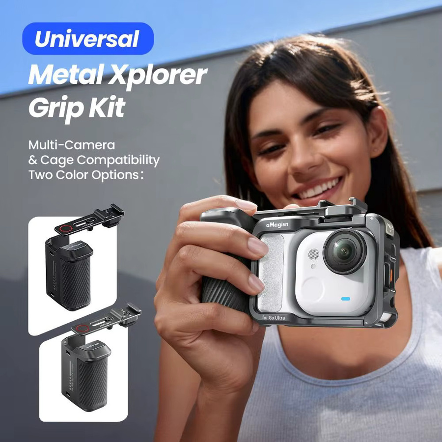 Xplorer Grip Kit Quick Release Vlog Halter aus Aluminiumlegierung für DJI Action 5 Pro, 4, 3 und Insta360 Ace Pro 2 oder GO Ultra, Schwarz - Bild 2