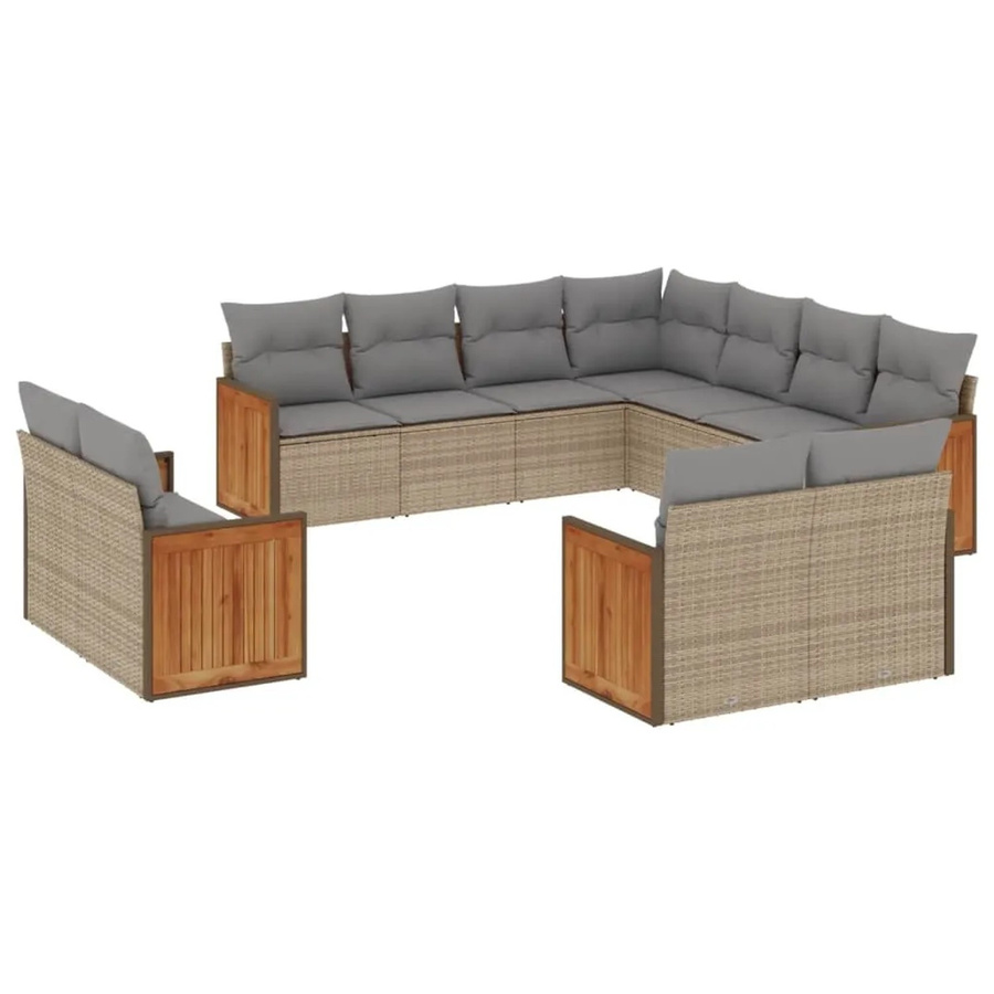 vidaXL 11-tlg Garten-Sofagarnitur in L-Form aus Polyrattan mit Kissen und Stauraum, Beige - Bild 2