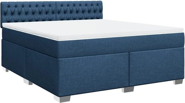 vidaXL Boxspringbett mit Matratze in Blau und Weiß, Hybrid-Design mit USB-Ladeport und Unterbettbeleuchtung, B/T/H: 180 x 200 x 100,5 cm - Bild 1