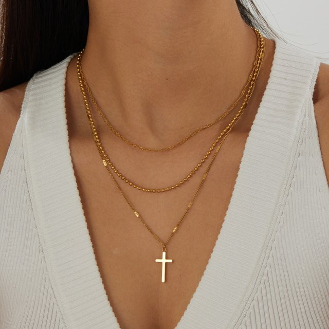 DIEYURO Halskette mit Kreuz-Anhänger, Edelstahl, Gold, Damen - Bild 1