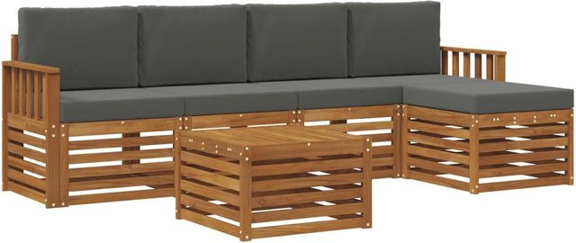 vidaXL Sofagarnitur 6-teilig aus Massivholz Akazie in Natur und Anthrazit mit Polsterung und Armlehnen - Bild 1