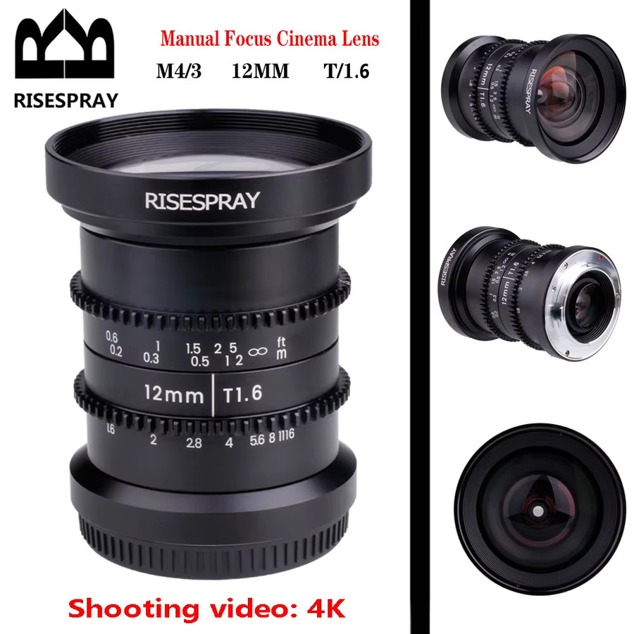 Rises Pray 12mm Mini-Cine-Linse mit manuellem Fokus und Blende f/1.6 für Panasonic Micro Four Thirds MFT, Schwarz - Bild 2