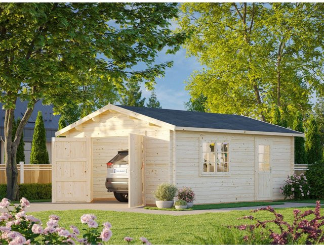 Palmako Garage Roger aus Holz mit Holztor und Fenstern, Grau-Weiß, B/T/H: 514 x 598 x 287 cm - Bild 1