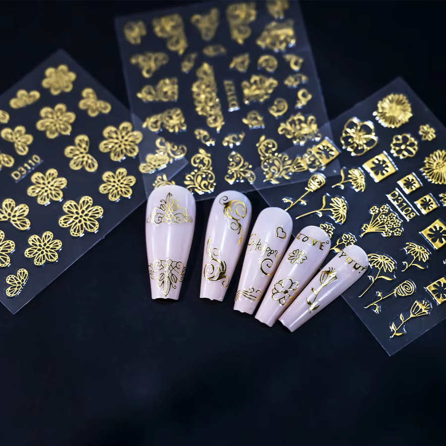 30Stk Nagelaufkleber 3D Spitze Blume Gold Silber, Glänzend - Bild 4