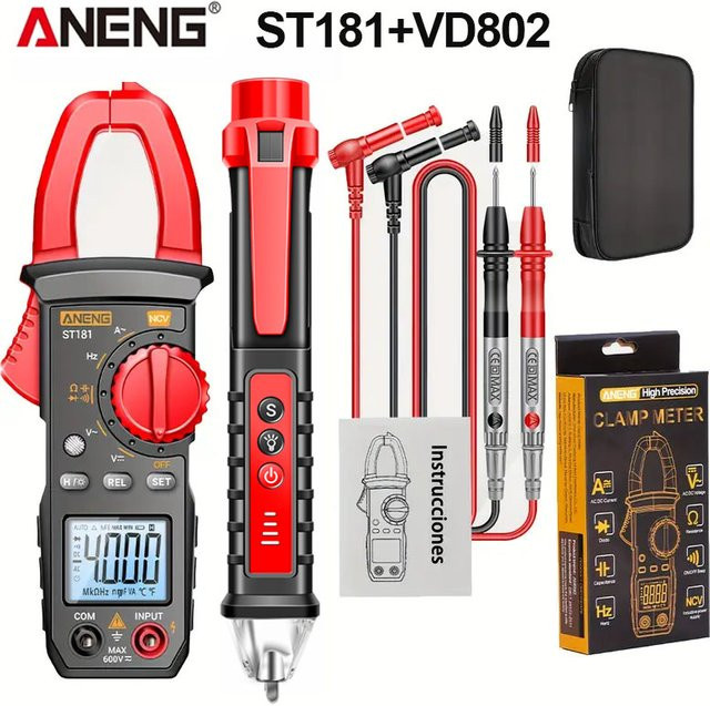 ANENG ST181 Digitales Zangenmessgerät mit True RMS für AC/DC Spannung, Kapazität und Frequenz inklusive VD802 Spannungsprüfer-Stift - Bild 1