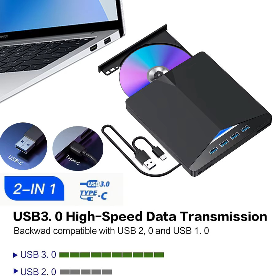 Ammtoo 7-in-1 USB 3.0 Externes CD-DVD-RW Laufwerk, Tragbarer DVD-Brenner in Schwarz, Kompatibel mit Windows 7/8/10 für Laptop und Desktop - Bild 5