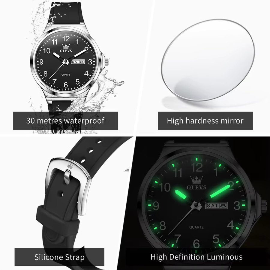 OLEVS Armbanduhr Quarz, Silikonarmband, Schwarz, Herren - Bild 4