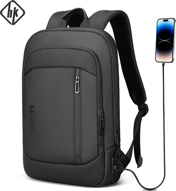 HK Business-Rucksack für Herren in Schwarz mit USB-C-Anschluss, wasserdichter und diebstahlsicherer Laptop-Rucksack für 15,6-Zoll-Geräte - Bild 1