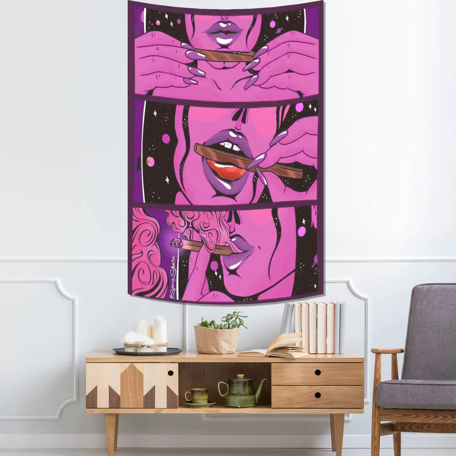 VIKAMA Wandteppich mit Lippen-Motiv in Pink, moderner abstrakter Textil-Wandteppich für Schlafzimmer und Spielzimmer, Breite: 60 cm, Höhe: 60 cm - Bild 2