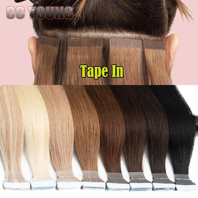 CC YOUNG Tape-In-Haarverlängerungen, 100% Remy Echthaar, Piano Braun/Honigblond - Bild 1