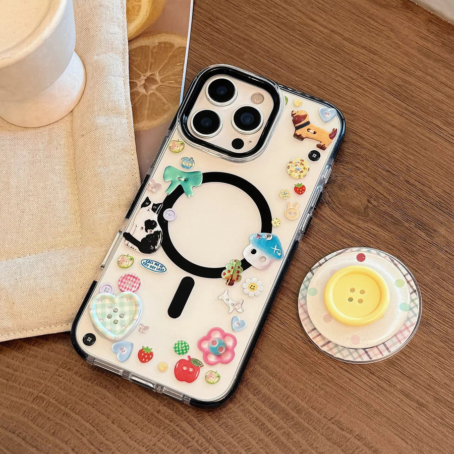 MUQGEW Magnetische iPhone Handyhülle mit Koreanischem Graffiti 3D-Gittermuster und Knopfhalterung, Transparent, Stoßfest - Bild 3