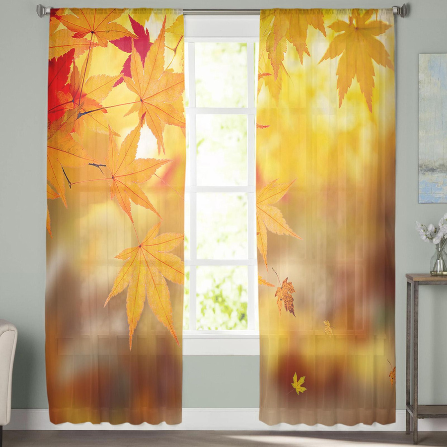 Super Six Transparenter Tüllvorhang mit rotem Ahornblatt-Motiv, Voile-Stoff, Breite: 135 cm, Höhe: 183 cm - Bild 2