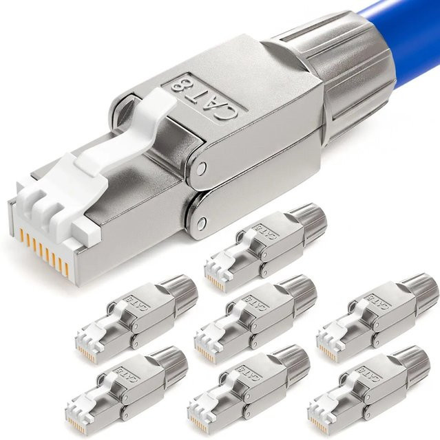 hb-digital 8er Set CAT 8 RJ45 Netzwerkstecker mit LSA STP Kontakten vergoldet in Silber - Bild 1