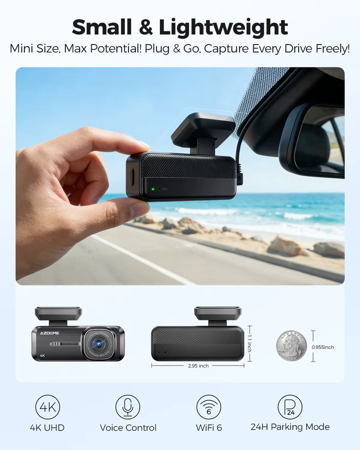 AZDOME M200 Max 4K Dash Cam mit englischer Sprachsteuerung, Wi-Fi, G-Sensor und 24H Parkmonitor in Schwarz - Bild 2