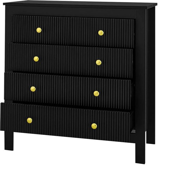 okwish Sideboard mit Spezialtüren und Goldgriffen in Schwarz, B/T/H: 80.5 x 39.5 x 79 cm - Bild 1