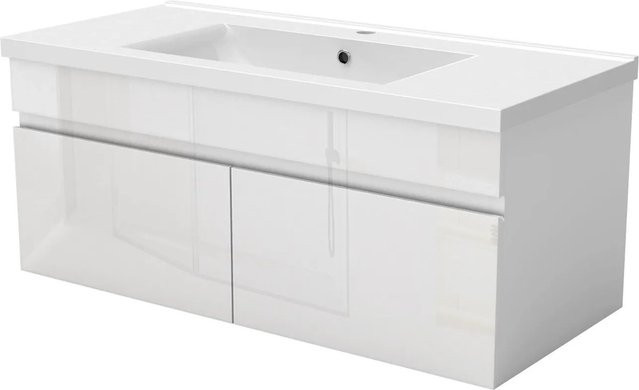 AICA Badmöbel BERGEN 2-teiliges Waschbecken-Set mit Keramik-Waschtisch und Unterschrank, Hochglanz Weiß, Grifflos, Softclose-Türen, Breite: 100 cm - Bild 1