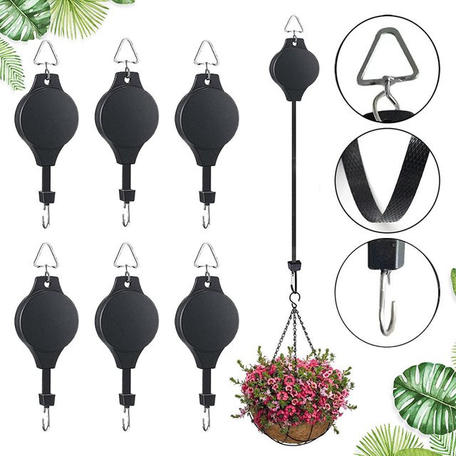 Einziehbarer Blumenkorb-Haken mit Riemenscheibe für Garten und Innenbereich, Schwarz, B/T/H: 20,0 x 7,5 cm - Bild 1
