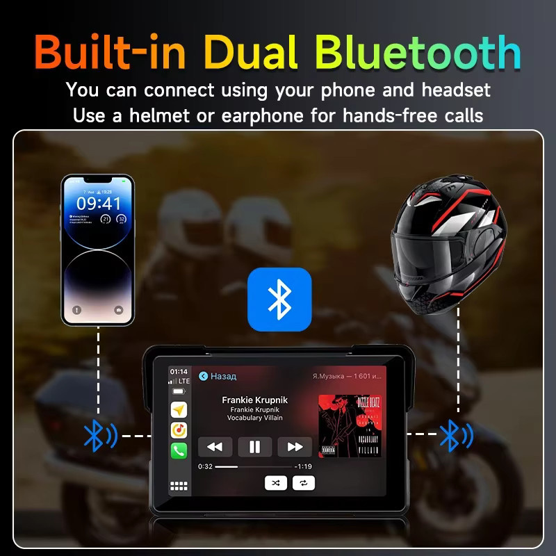 Freedconn Motorrad-Navigationssystem mit GPS, Wireless CarPlay, Android Auto und DVR, 5/7 Zoll Display, Schwarz - Bild 3
