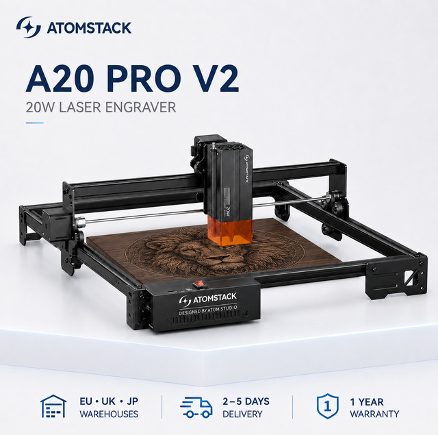 ATOMSTACK A20 Pro V2 20W Lasergravierer und Laserschneider in Schwarz mit 400mm/s Geschwindigkeit, App-Steuerung und F80 Luftunterstützungsoption für Holz, Acryl, Leder und Metall - Bild 1