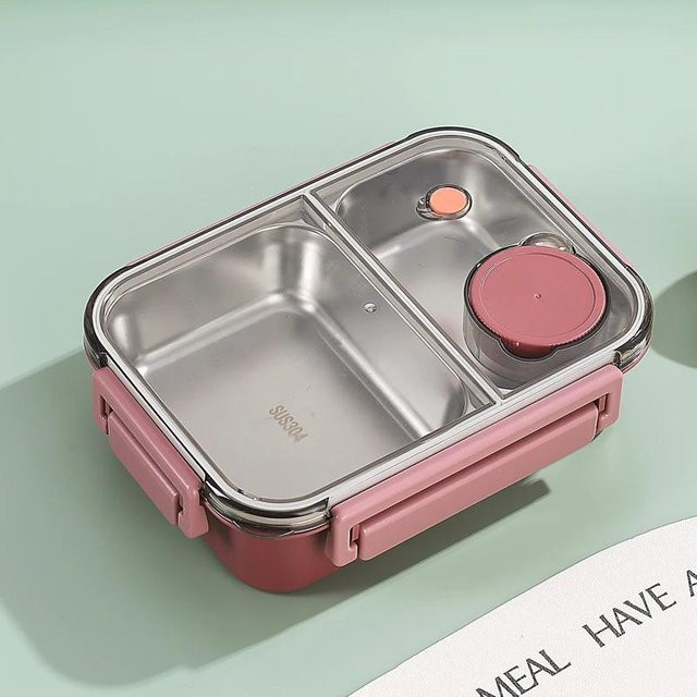 Yiran Furniture Edelstahl Bento Box mit Fächern und Besteck, auslaufsicher und isoliert, in Rot, Blau, Grün oder Pink - Bild 1