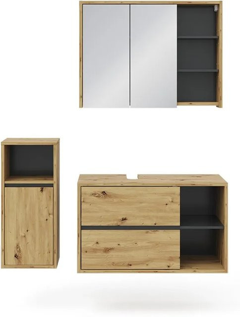 Vicco Badmöbelset Viola in Eiche und Anthrazit, 3-teiliges modernes Badezimmer-Set bestehend aus Spiegelschrank, Waschtischunterschrank und Midischrank - Bild 2