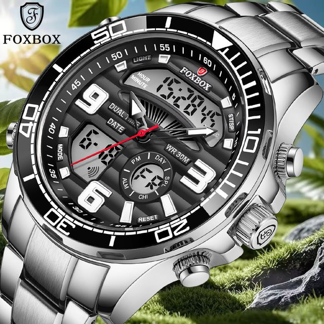 FOXBOX Armbanduhr Chronograph, Quarz, Edelstahl, Schwarz, Herren - Bild 1