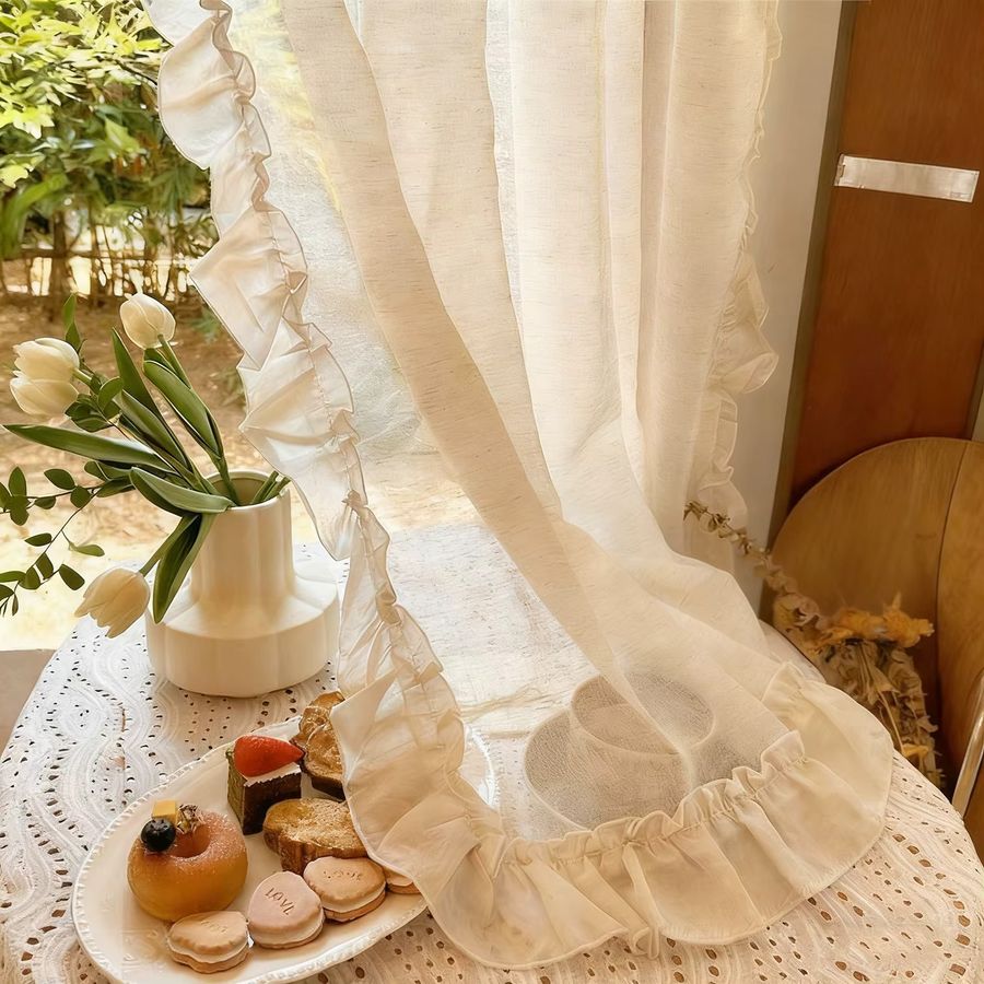 AiFish Elegante Kunstleinen-Vorhänge mit Rüschen in Transparent für Wohnzimmer und Schlafzimmer - Bild 2