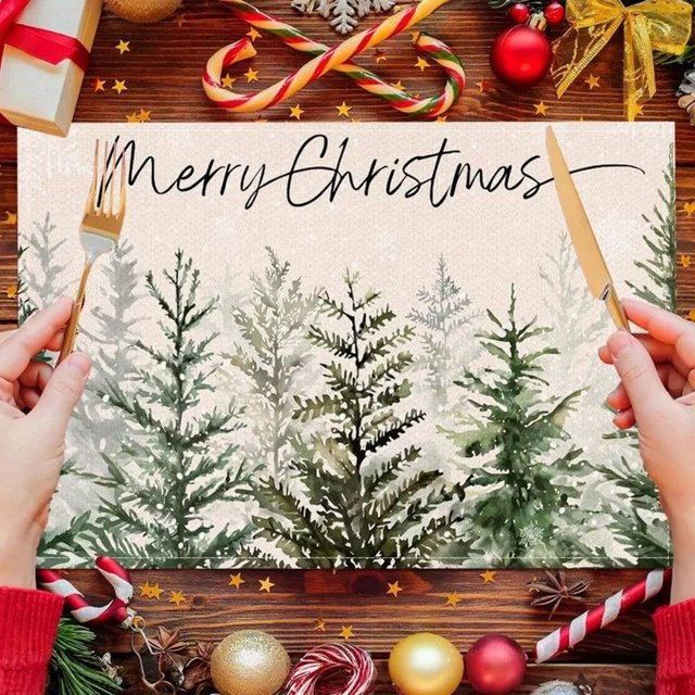 VIKAMA Weihnachts-Tischset aus Leinen, 4er-Set, mehrfarbig mit Grafikdesign - Bild 1