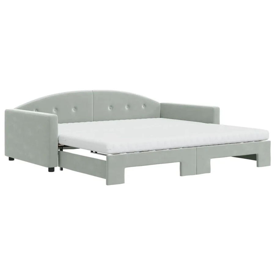 vidaXL Tagesbett ausziehbar mit Matratze in Hellgrau aus Samt, B/T/H: 100 x 200 x 75 cm - Bild 2
