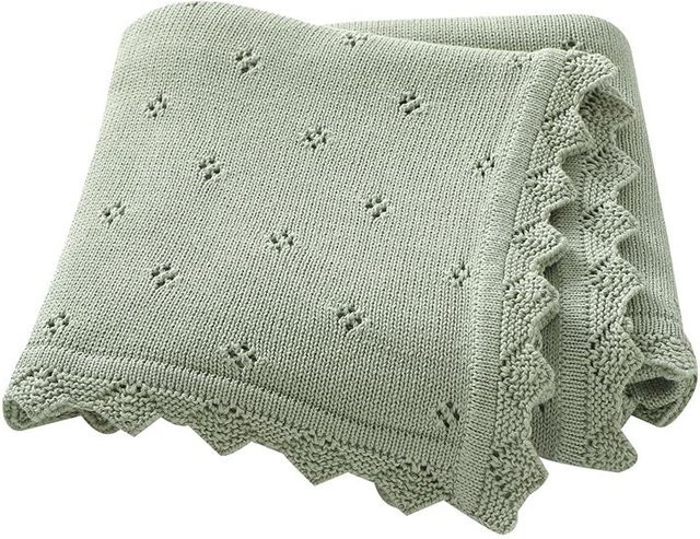 MARKET-2 Baby Strickdecke aus Baumwolle für Neugeborene, Unisex Wickeltuch und Pucktuch für alle Jahreszeiten, B/B/B: 90 x 70 cm - Bild 1