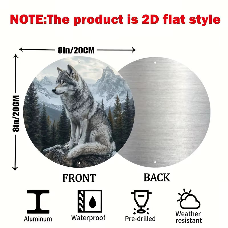 Potdemiel Retro Blechschild Grauer Wolf Rund Metallwandkunst Durchmesser: 20 cm - Bild 2