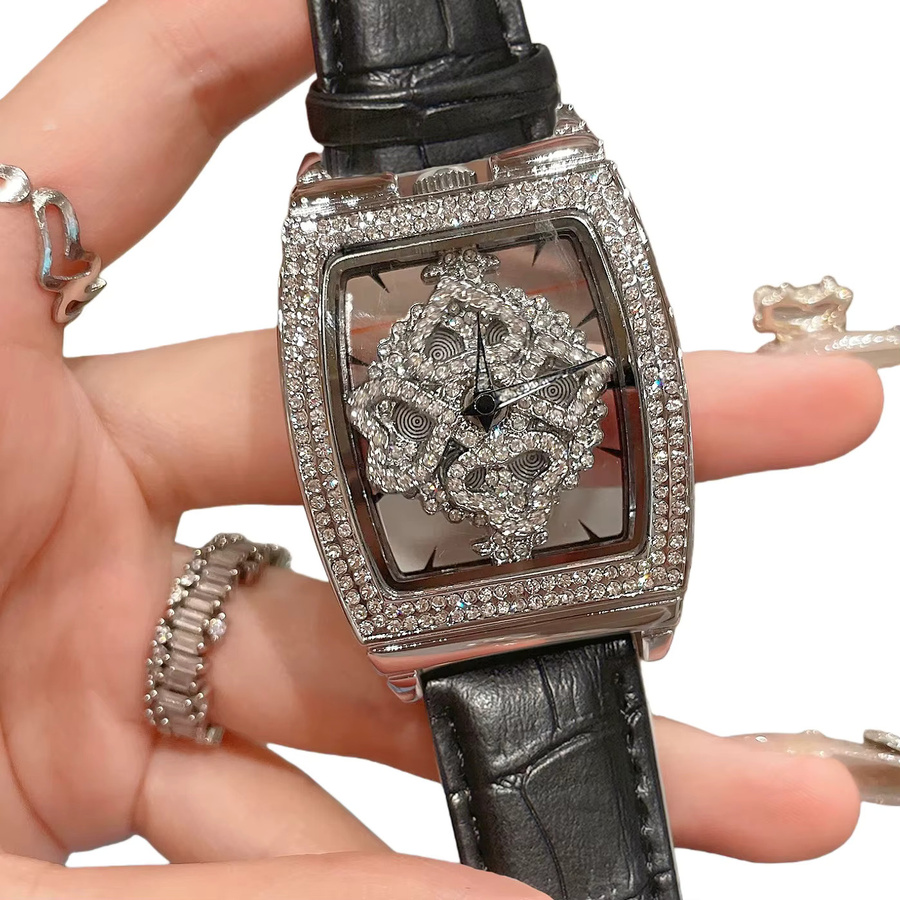LSVTR Armbanduhr Damen, Quarz, Schwarz, Rechteckig, Kristall, Leder - Bild 7