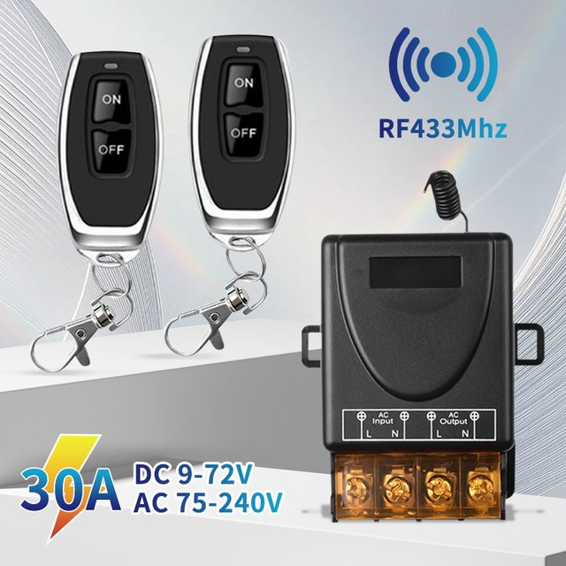 GGBEE Smart Switch Drahtlose Fernbedienung 433 MHz mit 30A Hochstrom-Relais für Pumpen und Lampen, Schwarz - Bild 1