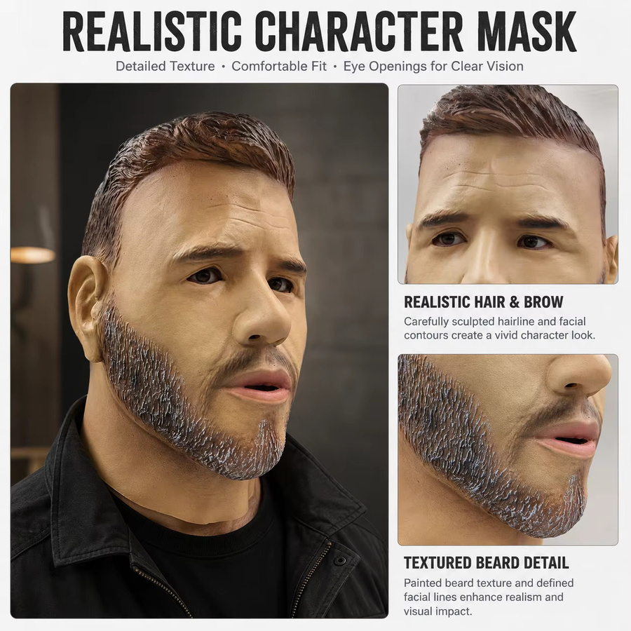 Realistische Latex-Maske Chris Hemsworth, Kopfbedeckung, für Männer - Bild 3