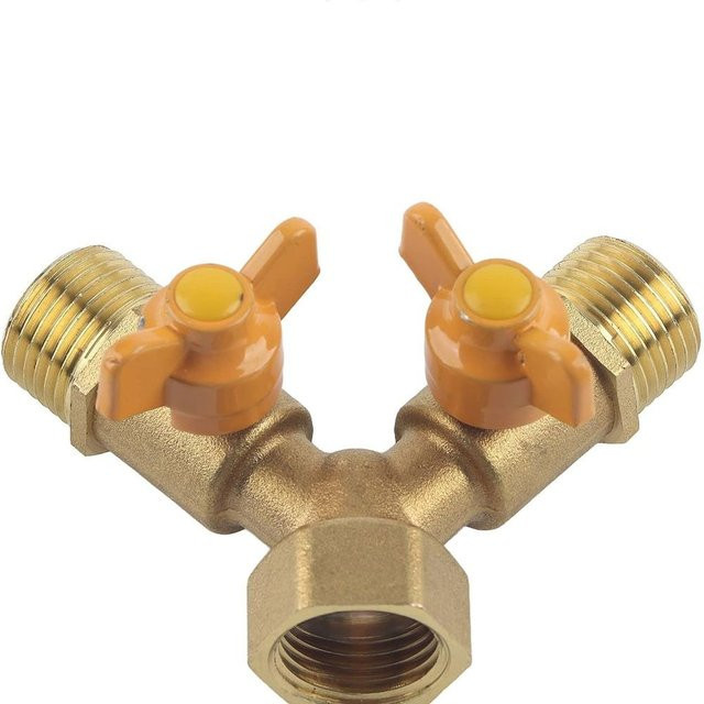 Langlebiges 2-Wege Y-Ventil aus Messing in gebürstetem Messing/Gold - Bild 1