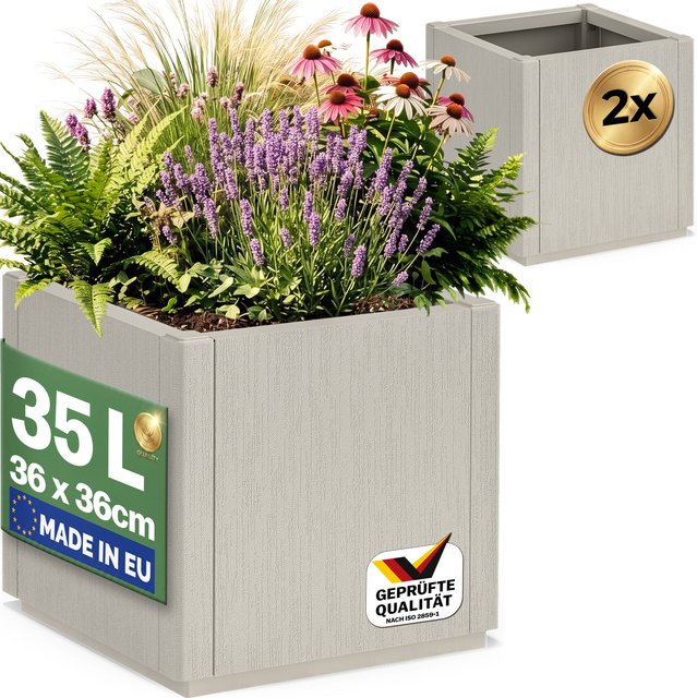 CASARIA Blumentopf Ethica 2er-Set in Weiß aus Kunststoff, B/T/H: 36 x 36 x 35 cm - Bild 1