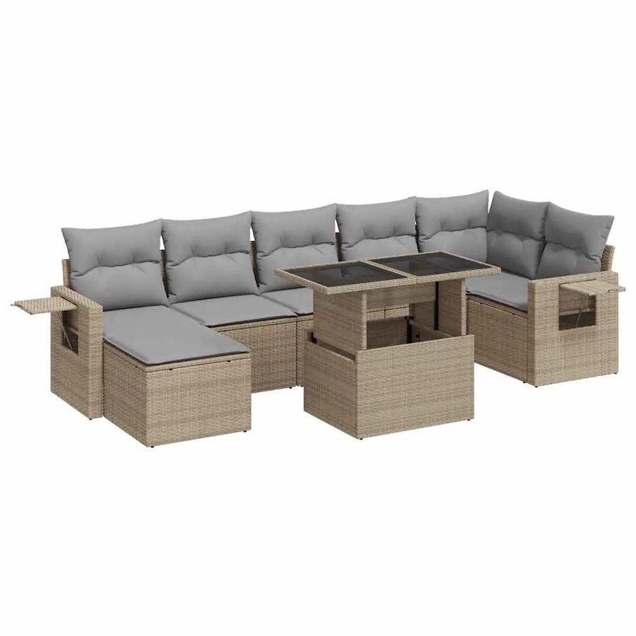 vidaXL 8-teilige Garten-Sofagarnitur in L-Form aus Poly-Rattan mit Kissen in Beige-Grau - Bild 2